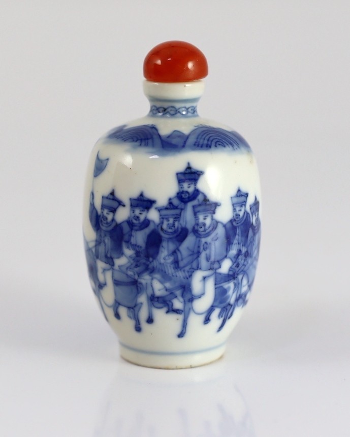 A Chinese blue and white snuff bottle, Yongzheng mark, 1850-1900, 6.5cm high